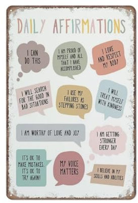 KOPUTE Poster Daily Affirmations, Ermutigungsmantras, Hinweis an sich selbst, psychische Gesundheit, Therapie-Büro-Dekor, Retro-Metallposter, Wandkunst, Küche, Garten, Bauernhof, Heimdekoration,