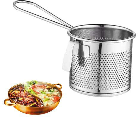 Ghjkldha Pasta Basket for Boiling | Stainless Steel Noodle Spaghetti Hot Pot Strainer | Kitchen Pasta Skimmer with Handle, Blanching Basket Fine Mesh Strainer for Sifting Straining