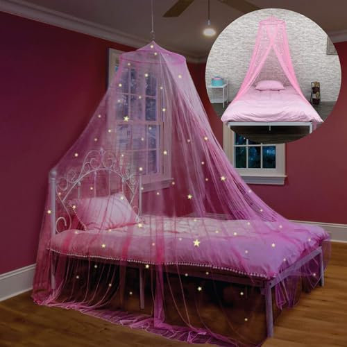 Zanzariere Letto Zanzariere Zanzariere Rete Copriletto, Doppio Tulle Mesh Dome Tenda Letto, Tenda Rotonda Letto Principessa Zanzariera, Ragazze Copriletto, Principessa Copriletto Tenda/Pink/60*250*130