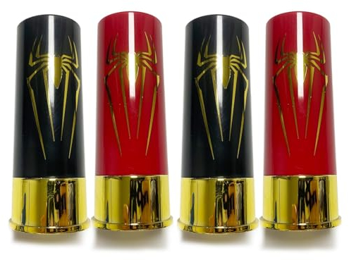 Spider Plastic Shot Glasses, Set of 4 with Gift Box, Novelty Shot Glasses for Men Women Wedding Party Birthday Gifts, Arachnid Lovers Gifts, 12GA Small Bullet Shot Cups for Whiskey Liquor, Black+Red