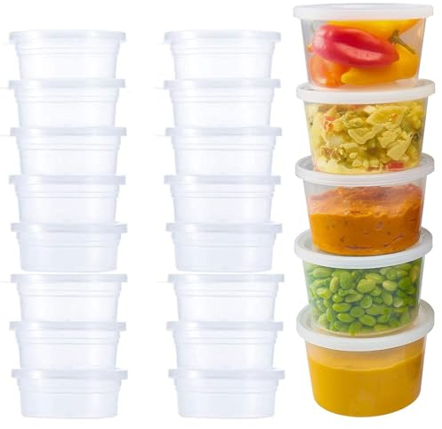 Pots à Sauce Transparents,100 PCS Petits Pots de Rangement avec Couvercles 1 oz Réutilisables Barquette Pots de Récipients Alimentaires Rondes Pot a Sauce pour Bocaux Trempettes Salades Chutney