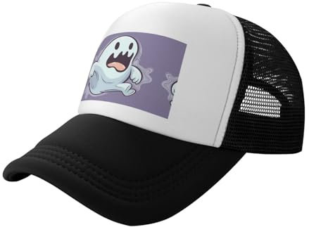 Cartoon-Geister-Truck-Fahrermütze, verstellbare Netz-Baseballkappe, Unisex, Outdoor-Hut, Schwarz , One size