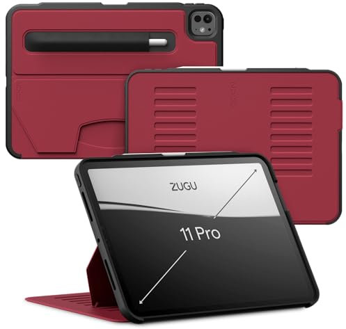ZUGU Custodia per iPad Pro 11 (M4 / M5) 2024/2025 Cover Protettiva Sottile con 8 Angoli Regolabili Magnetico, Ricarica di Apple Pencil, Auto Svegliati/Sonno [ Rosso ciliegia ]