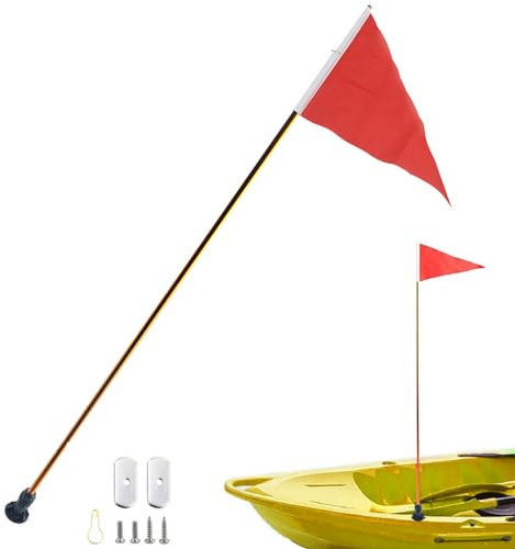Jorzer Kayak Flag Orange Boat Flag 47inch High Visibility Kayak Safety Flag Track Mount Boat Safety Flag with Stable Base Foldable Multipurpose Kayak Flag