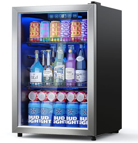 Frigorifero per bevande - Mini frigorifero indipendente da 120 lattine con porta in vetro, ripiani regolabili e display digitale della temperatura per bibite, vino o birra (nero, 3,2 piedi cubi)