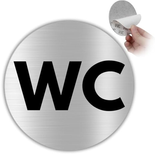 LEIASA | Señal Adhesiva WC - Diámetro Ø 100 mm - Grosor 0.8 mm - Aluminio - Rótulo de Baño - Signo WC - Cartel Adhesivo 3M Aseo - Señal WC