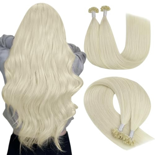 YoungSee U Tips Hair Extensions Real Human Hair Blonde U Tip Extensions Platinum Blonde Keratin Bond Hair Extensions 22In 1G/S 50G Hot Fusion Hair