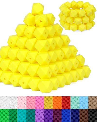 90PCS FIVEIZERO Hexagon Silicone Beads,14mm Silicone Beads for Keychain Making Kit,Lanyard Making,Keychains,and Craft Projects,Premium SiliconeBead Kit for DIY Enthusiasts (Yellow)