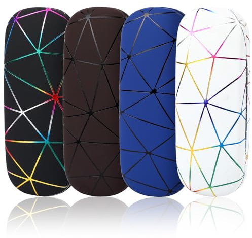 JANYUN Brillenetui Hardcase, 4 Stück Brillenetui Glänzendes Gitter Tragbare Brillen Etui Hartschalen für Damen und Männer
