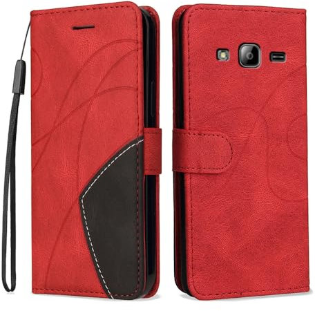 Kompatibel mit Samsung Galaxy J310/J3 2016 – Schlanke Zweifarbige Handyhülle mit Weichem Leder und TPU, Kartenfächern