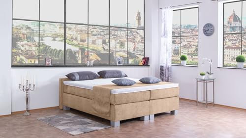 Boxspringbett City 240x220, DS-Beige, 7-Zohnen Taschenfederkernmatratze, Komfortschaum - Inklusive Aufbau - Deutscher Hersteller