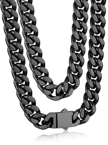 Bandmax Edelstahl Kette Herren Panzerkette Schwarz 9MM breit Kette Junge Kubanische Kette 61CM Kettenlänge Hip Hop Kette Schmuck Accessoire