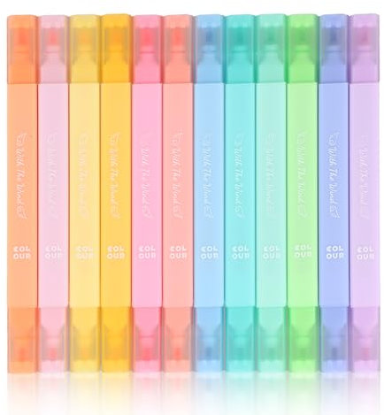 heavenlife Textmarker Pastell Set, 12 Stück Textmarker Stifte Aesthetic, Highlighter Pen Marker Pastell Assorted Farben, Doppelkopf 2-in-1, 12 Farben Marker Highlighter für Journal, Bibel, Büro