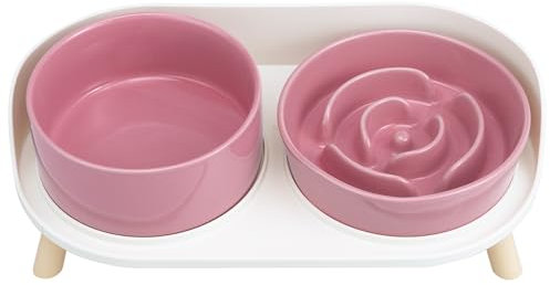 Ciotola Cane Anti Ingozzamento Rialzata - Set Ciotola Cani Mangiare Lento per Cibo Acqua - Ciotole Cani Ceramica Rialzate con Supporto Antiscivolo - Scodelle Doppie per Cani di Piccola e Media Taglia