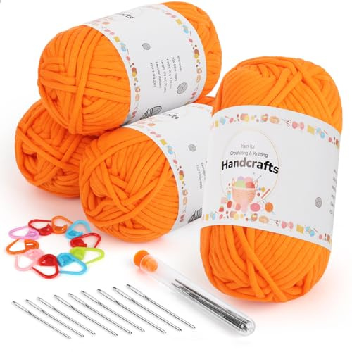 Aeelike 200g Chunky Häkelgarn für Anfänger, Schlauchgarn zum Häkeln mit gut Sichtbaren Maschen, Dickes Baumwoll-Nylon-Mischgarn Kein Geteiltes Sperriges, Textilgarn zum Häkeln für Körbe, Orange