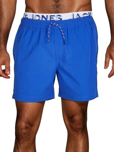 JACK & JONES Badehose Herren lang Badeshorts Doppelter Bund Maui JJSWIM Kurze Hosen Schwimmhose Shorts Schwarz Blau Coral S M L XL XXL 3XL