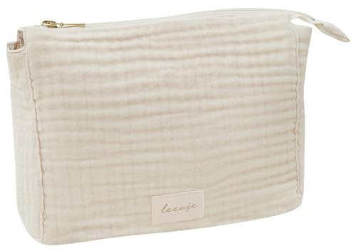 Leevje® Windeltasche für Unterwegs [100% BAUMWOLLE] - Baby Windeltasche Beige & Klein - Geeignet als Wickeltasche, Kosmetiktasche & Reiseorganizer - passend zur Wickelunterlage - Baby Bag