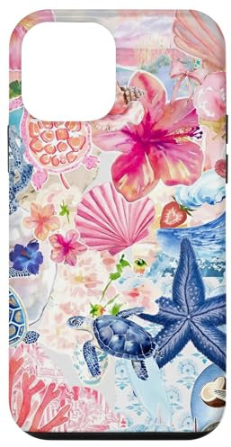 European Summer Preppy Collage Hibiscus And Turtle Case for iPhone 12 mini