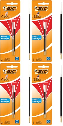 BIC - Stylo de recharge 4 couleurs, 1,0 mm, blister de 2 pièces, rouge (Lot de 4)