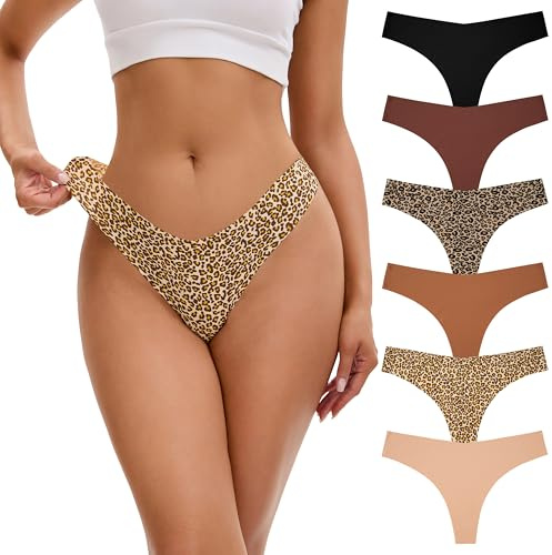 INNERSY Seamless Thongs for Women Invisible Underwear V Waist Sexy Thong No VPL Knickers Pack of 6