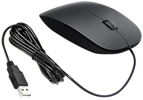 Wired USB mouse, Optical mouse wired 1200 DPI Optical Tracking, 3-Button Ambidextrous Computer with Scroll Wheel for Laptop PC, Black, Plug & Play, Precise and Comfortable for Office or Home Use