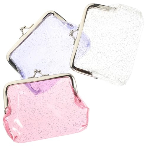 CATIEBYE Lot De 3 Porte-Monnaie Garçon Et Filles Scintillants en PVC Transparent, Petit Paquet à Pièces Coloré Voyage Et Rangement Compact