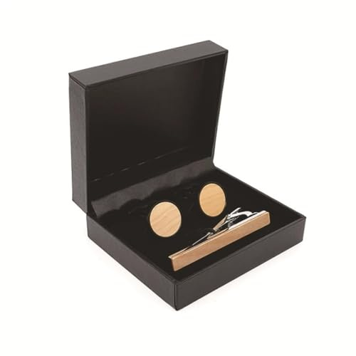 Manschettenknopf Krawattenklammer für Herren Runde Manschettenknöpfe aus Holz, personalisiertes Krawattenklammer-Set