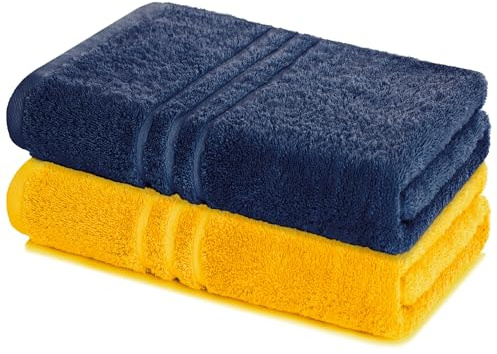 Lavea® 2er Set Saunatuch 80×200 cm - Navyblau & Rapsgelb