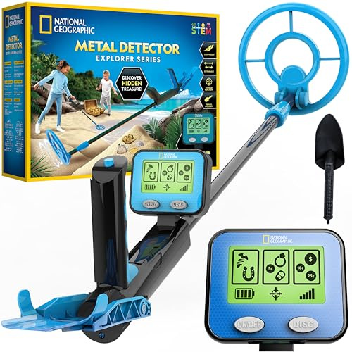 National Geographic Metal Detector for Kids with Pinpoint Function | 18.8 cm Waterproof Coil, Pinpoint Function, LCD Display, Lightweight Design, Treasure Hunting, Beach Exploration