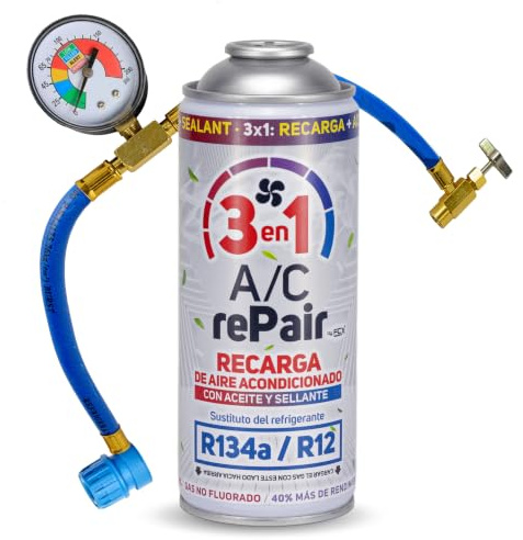AC REPAIR Kit Recharge Climatisation Voiture 3 en 1 Remplacement R134a avec Stop Fuite Cartouche Gaz Réfrigérant pour Clim Bonbonne 200g Plus Rendiment Naturel et Écologique Facile à Utiliser Soi Même