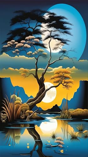 ARTGOTO Peinture par Numéros Adulte Arbre Zen au Clair de Lune