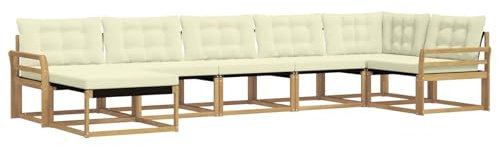 vidaXL Outdoor-Sofagarnitur mit Kissen 7 pcs Weiß und Creme, Moderne Garten-Sofa-Garnitur, langlebige Möbel, schicker Sitzplatz, wetterfest, Bequeme Relaxoase