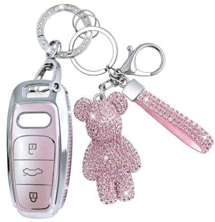 Kirain Quicksand Pink TPU Protection Car Key Fob Cover Compatible with Audi A6L A6 A7 A8 Q7 Q8 E-Tron 2019 2020 3 Button - Smart Key
