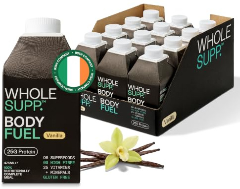 Whole Supp Body Fuel Vanilla Vegan Meal Replacement Shake, 12 x 330ml | Ready to Drink, Plant Based Protein, 25 Vitamins & Minerals, Gluten Free & Dairy Free, Superfood RTD