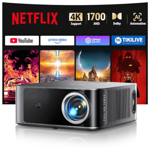 Vidéoprojecteur 4K【1700 ANSI | Compatible Netflix | Dolby 36W】TOPTRO X9 Rétroprojecteur 4K Supporté FHD 1080P Natif, Auto Focus/Keystone WiFi6 Bluetooth 5.4 Projecteur Video Home Cinéma Extérieur/PS5
