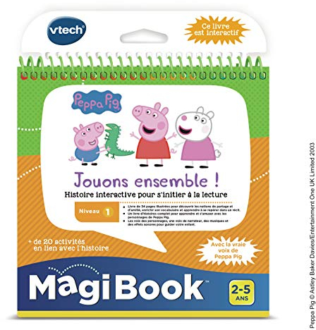 VTech - MagiBook Peppa Wutz, Lernbuch für Kinder, Stufe 1, gemeinsam, illustrierte und interaktive Seiten, Geschenk für Mädchen und Jungen von 2 Jahren bis 5 Jahren – Inhalt auf Französisch