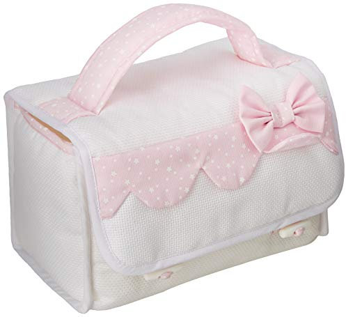 FILET - Beauty Case I Produit Italien I pour Nouveau-nés/première Invitation Les Applications brodées en Coton extérieur et Polyester intérieur - Blanc, Rose