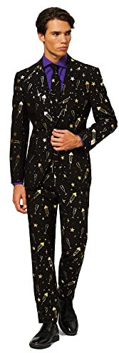 OppoSuits Weihnachtsanzüge für Herren – Besteht aus Sakko, Hose und Krawatte, Fancy Fireworks, 62 EU