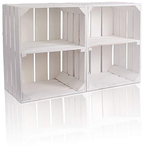 CHICCIE 2 Set Vintage Holzkiste Weiß 50x40x30cm Kurzes Regal - Weinkisten Obstkisten Holzkisten Kisten Regale