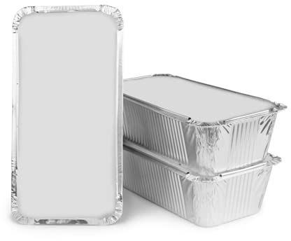 Ayn Al Madina Aluminum Foil Food Storage Containers with Lids Pack of 100 - No6a (19.7 x 10.5 x 4.9cm), Mini Loaf Pans, Oven Trays - Food Container for Meal Prep, Takeaway, and Airfryer Cooking