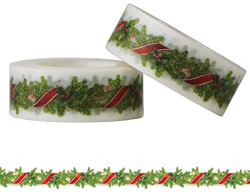 2 Rotoli 10 m X 15 mm Washi Tapes bello Motivi Nastro adesivo Carta decorativa Adesivi Decorativo Nastri adesivi Decorazione Confezione Regalo fai da Te Scrapbooking Artigianato (Ghirlanda Di Natale)