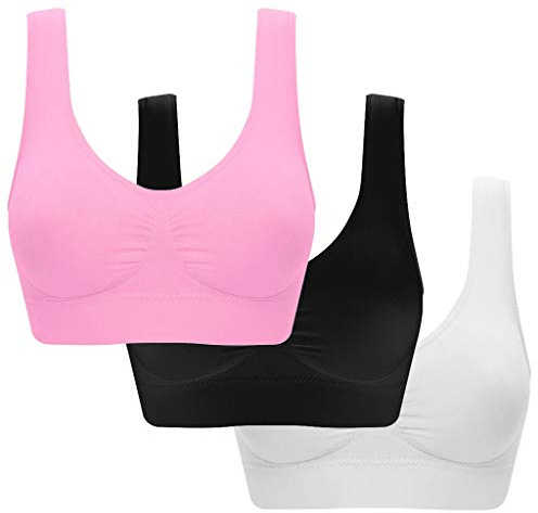 5PC Women Sports Bra for Large Breasts Ultra-Thin Full Cup Yoga Bra Solid New Seamless Sports Style Crop Tops Vest Comfort Stretch Bras Shapewear (3 PC, M)