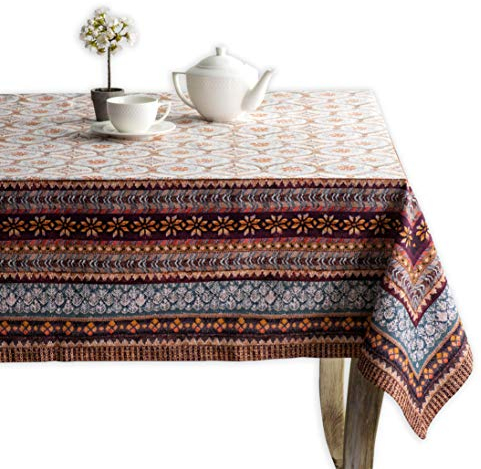Maison d' Hermine Table Cloth Rectangle Table 100% Cotton 180 cm x 140 cm Tablecloth Reusable Decorative Everyday Use for Dining Room, Farmhouse, Home Party, Festive, Wedding - Fair Isle