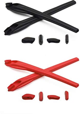 PapaViva Replacement Rubber Kits Nose Pads Pieces & Earsocks for Oakley Flak 2.0 OO9295/Flak 2.0 XL OO9188 Sunglasses - Red + Black