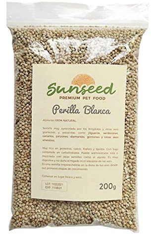 Perilla Blanca, alimento para Aves granivoras Canarios, jilgueros, gorriones Sunseed 200g