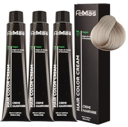 FemMas Haarfarbe 3x Lichtblond Asch 9.1 I Creme Haarfarbe mit Arganöl, Keratin & Ceramiden I Als dauerhafte Haarfärbung oder Tönung für strahlende, haltbare Farbergebnisse I 100 ml