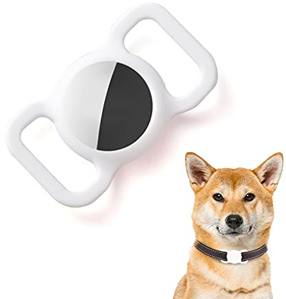 Silikon Schutz Hülle Kompatibel mit Apple Airtag GPS Finder Hundehalsband, Pet Loop Holder für Apple Air_Tags, Slide On Sleeve Kompatibel mit Apple Airtags-Weiß