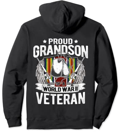 Proud Grandson Of World War 2 Veteran Dog Tags WW2 Military Pullover Hoodie