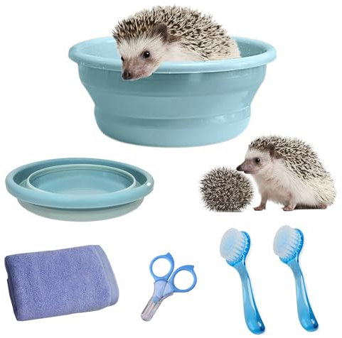 JSLZF Igelzubehör Bade-Set, Kunststoff, faltbar, Igel-Badewanne, Nagelknipser, 2 Badebürste, Handtuch, Haustier-Meerschweinchen-Bad für Kleintiere