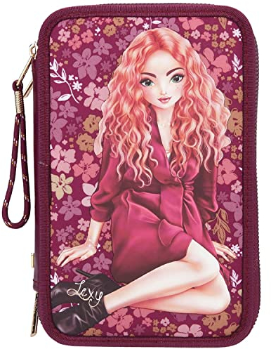 Depesche 11521 TOPModel - Gefüllte 3-fach Feder-Mappe im Autumn Fields Design, dunkel-rote Schlamper-Tasche ca. 7,5 x 12,5 x 19,5 cm groß, mit Filz- und Buntstiften, Lineal, Schere, Kleber, uvm., Bordeaux